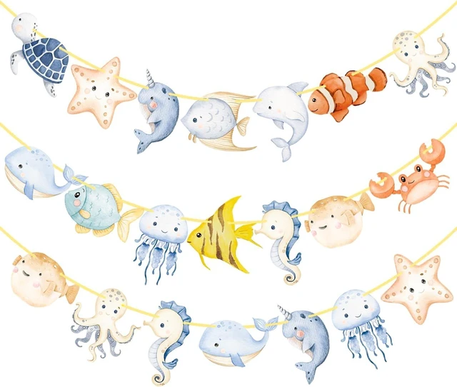Alt view image 8 of 14 - Ocean Animal Banners 2Pcs Sea Animals Birthday Party Cutout Banners Ocean Theme Party Decorations for Under The Sea Baby Shower Supplies