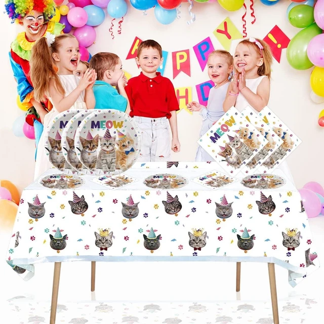 Alt view image 9 of 14 - Cat Party Supplies Tableware ,20 Plates and 20 Napkins and Tablecloth71 '' x 42 '',Kids Cat Birthday Theme Party Decorate Supplies