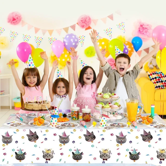 Alt view image 10 of 14 - Cat Party Supplies Tableware ,20 Plates and 20 Napkins and Tablecloth71 '' x 42 '',Kids Cat Birthday Theme Party Decorate Supplies