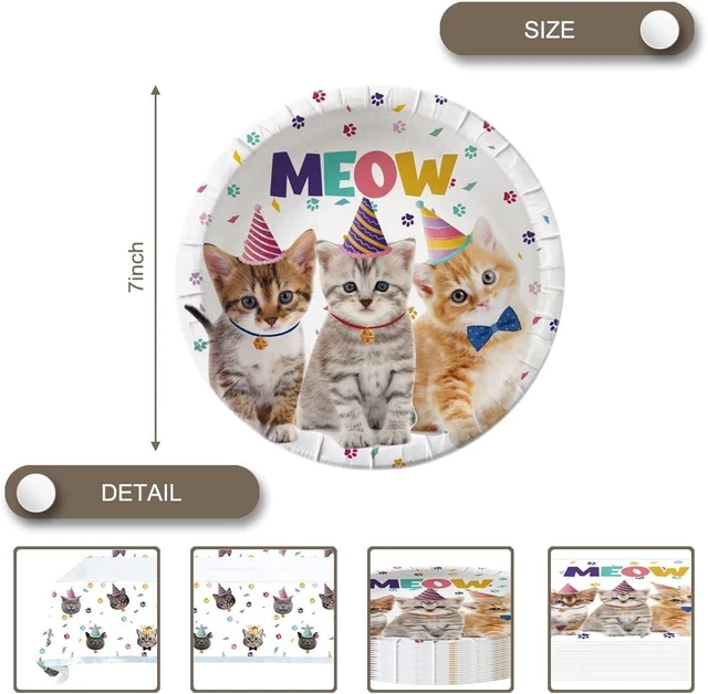 Alt view image 13 of 14 - Cat Party Supplies Tableware ,20 Plates and 20 Napkins and Tablecloth71 '' x 42 '',Kids Cat Birthday Theme Party Decorate Supplies