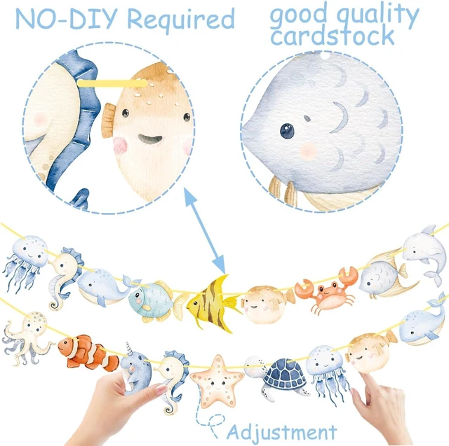 Alt view image 10 of 14 - Ocean Animal Banners 2Pcs Sea Animals Birthday Party Cutout Banners Ocean Theme Party Decorations for Under The Sea Baby Shower Supplies
