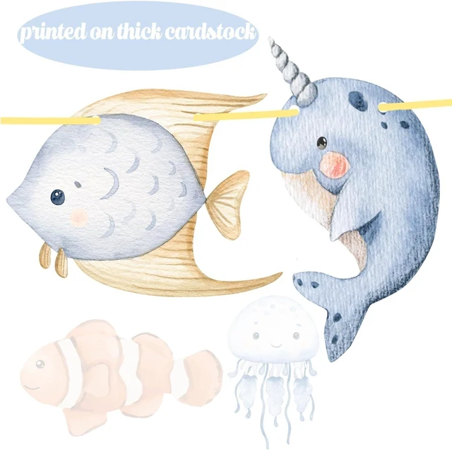 Alt view image 11 of 14 - Ocean Animal Banners 2Pcs Sea Animals Birthday Party Cutout Banners Ocean Theme Party Decorations for Under The Sea Baby Shower Supplies