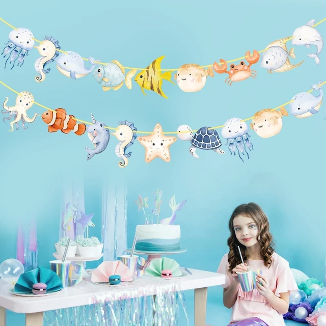 Alt view image 14 of 14 - Ocean Animal Banners 2Pcs Sea Animals Birthday Party Cutout Banners Ocean Theme Party Decorations for Under The Sea Baby Shower Supplies