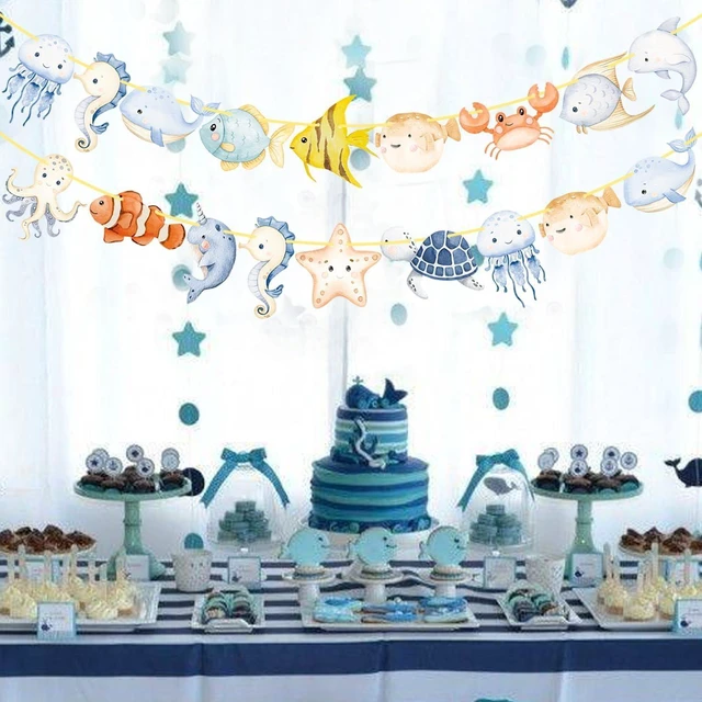 Alt view image 12 of 14 - Ocean Animal Banners 2Pcs Sea Animals Birthday Party Cutout Banners Ocean Theme Party Decorations for Under The Sea Baby Shower Supplies