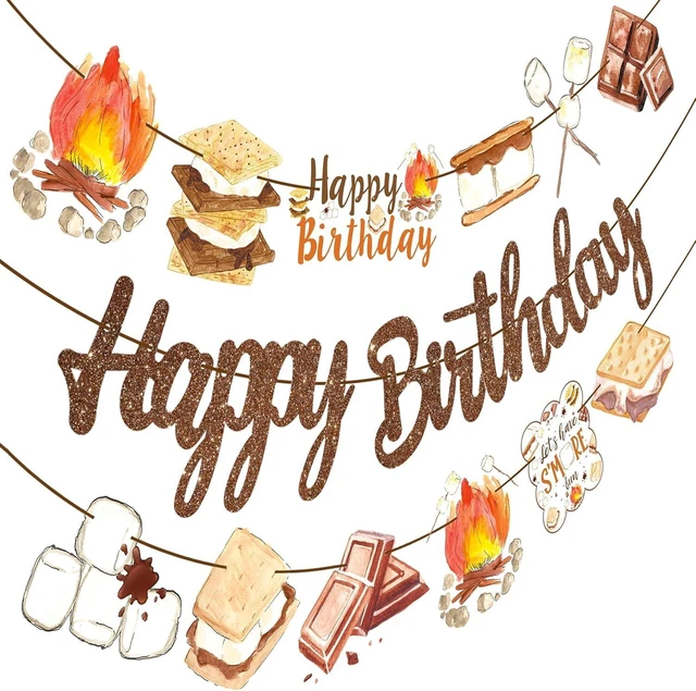 Alt view image 9 of 14 - S'more Birthday Party Banners S'more Party Happy Birthday Banners Bonfire Camping Theme Hanging Decoration for Campfire Camper Birthday Party Baby Shower Supplies