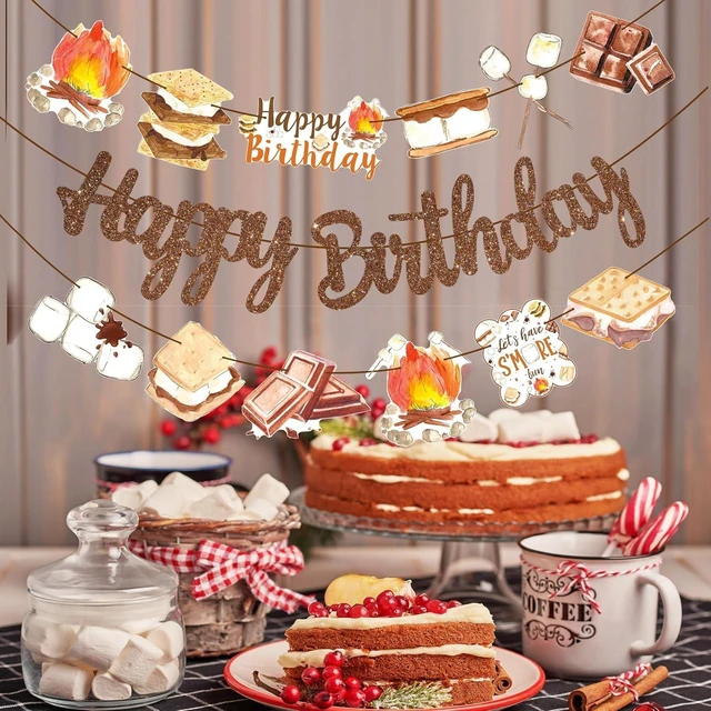 Alt view image 13 of 14 - S'more Birthday Party Banners S'more Party Happy Birthday Banners Bonfire Camping Theme Hanging Decoration for Campfire Camper Birthday Party Baby Shower Supplies