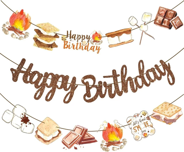Alt view image 8 of 14 - S'more Birthday Party Banners S'more Party Happy Birthday Banners Bonfire Camping Theme Hanging Decoration for Campfire Camper Birthday Party Baby Shower Supplies