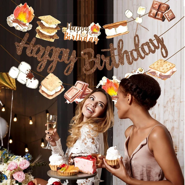 Alt view image 14 of 14 - S'more Birthday Party Banners S'more Party Happy Birthday Banners Bonfire Camping Theme Hanging Decoration for Campfire Camper Birthday Party Baby Shower Supplies