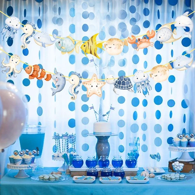 Alt view image 13 of 14 - Ocean Animal Banners 2Pcs Sea Animals Birthday Party Cutout Banners Ocean Theme Party Decorations for Under The Sea Baby Shower Supplies