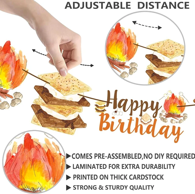 Alt view image 10 of 14 - S'more Birthday Party Banners S'more Party Happy Birthday Banners Bonfire Camping Theme Hanging Decoration for Campfire Camper Birthday Party Baby Shower Supplies