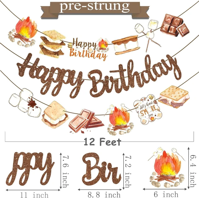 Alt view image 12 of 14 - S'more Birthday Party Banners S'more Party Happy Birthday Banners Bonfire Camping Theme Hanging Decoration for Campfire Camper Birthday Party Baby Shower Supplies