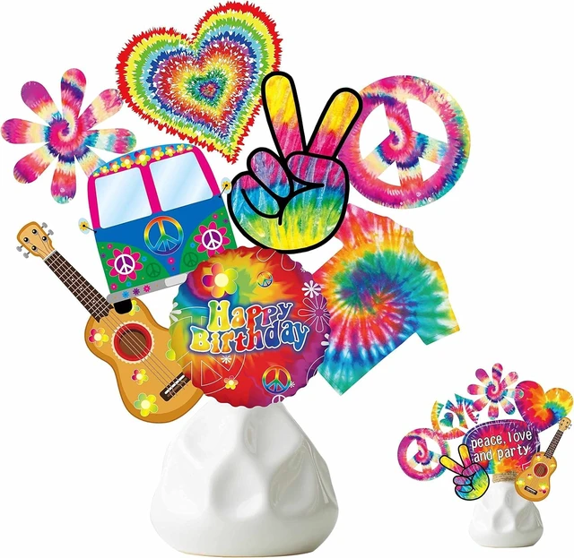 Alt view image 8 of 14 - 26pcs Tie Dye Party Centerpieces Sticks Tie Dye Table Toppers Decorations for Retro Hippie Theme Birthday Party Baby Shower Supplies