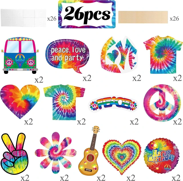Alt view image 9 of 14 - 26pcs Tie Dye Party Centerpieces Sticks Tie Dye Table Toppers Decorations for Retro Hippie Theme Birthday Party Baby Shower Supplies