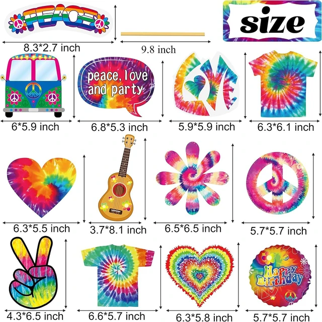Alt view image 10 of 14 - 26pcs Tie Dye Party Centerpieces Sticks Tie Dye Table Toppers Decorations for Retro Hippie Theme Birthday Party Baby Shower Supplies