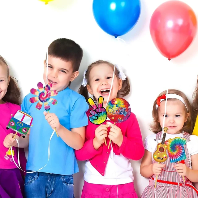 Alt view image 13 of 14 - 26pcs Tie Dye Party Centerpieces Sticks Tie Dye Table Toppers Decorations for Retro Hippie Theme Birthday Party Baby Shower Supplies