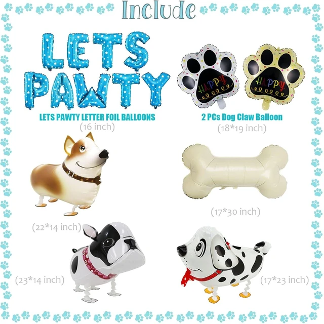 Alt view image 10 of 14 - Lets Pawty Dog Birthday Party Decorations Boy Girl, Pawty Puppy Themed Happy Birthday Banner, Dog & Paw Print Balloons, Cake Toppers (Blue)