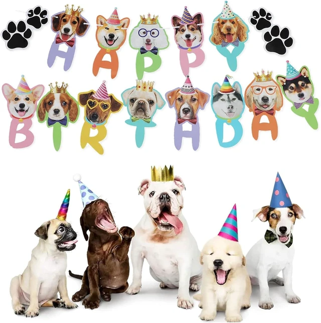 Alt view image 11 of 14 - Lets Pawty Dog Birthday Party Decorations Boy Girl, Pawty Puppy Themed Happy Birthday Banner, Dog & Paw Print Balloons, Cake Toppers (Blue)