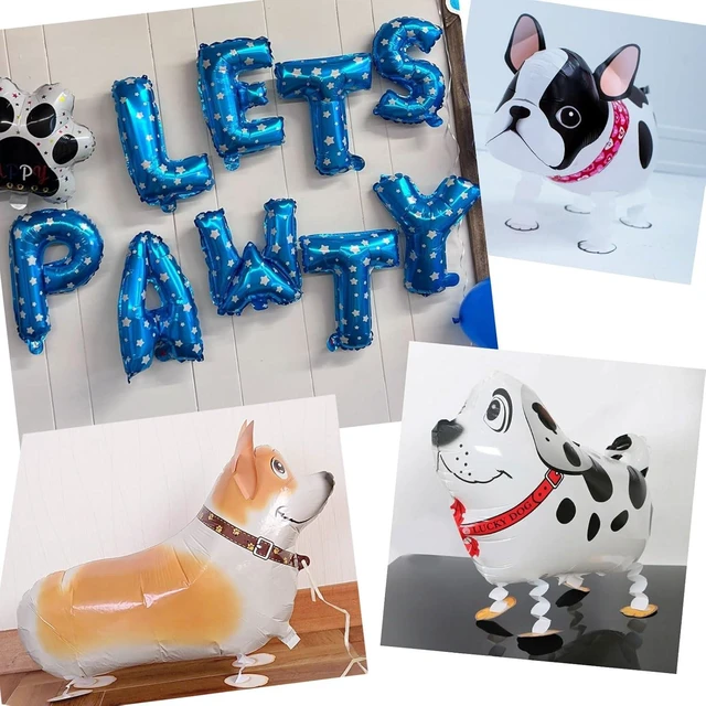 Alt view image 13 of 14 - Lets Pawty Dog Birthday Party Decorations Boy Girl, Pawty Puppy Themed Happy Birthday Banner, Dog & Paw Print Balloons, Cake Toppers (Blue)