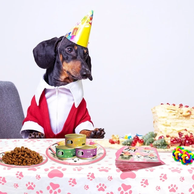 Alt view image 12 of 14 - Dog Party Decorations, Pink Puppy Paw Birthday Party Tableware Supplies including 9" Dinner Plates, 7" Dessert Plates, Napkins, Cups, Straw,Tablecloth for Puppy Party Decorations -Serves 40