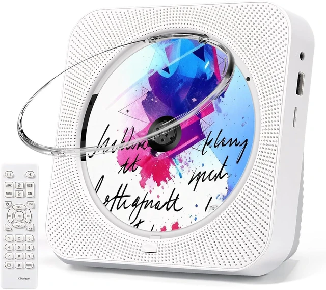 Alt view image 8 of 14 - CD Player Portable, Bluetooth CD Players for Home with Remote Control HiFi Stereo LED Display Timer FM Radio AUX/USB/TF Jack, Music CD Player with Speakers Desktop Boombox for Office Gift White