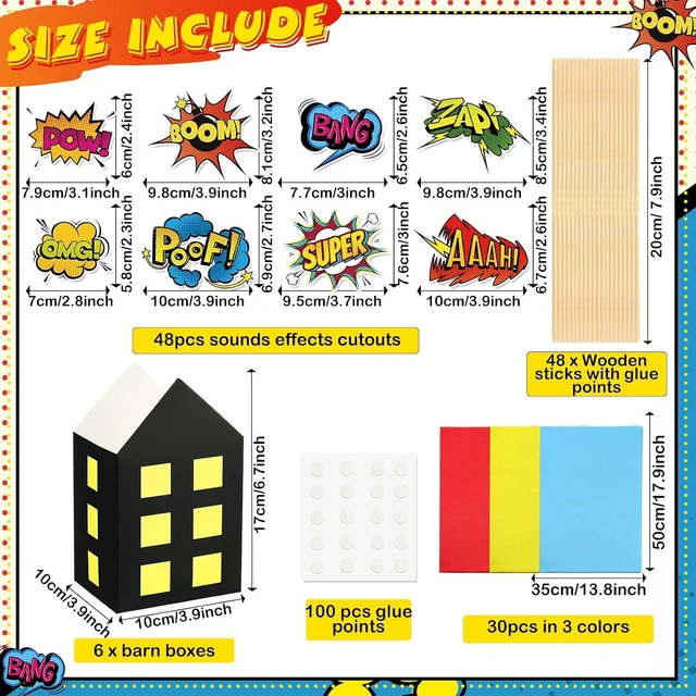 Alt view image 9 of 14 - Soulchen 6 Sets 84 Pcs Hero Themed Party Centerpieces Decorations Hero Action Sign Table Toppers with City Box Circus Sound Effect Cutouts and Sticks for Shower Party Birthday Decor