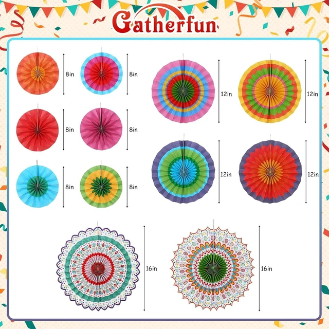 Alt view image 9 of 14 - Fiesta Party Supplies Kit: Mexican Party Decorations with Fiesta Paper Fans - for Birthdays, Taco Nights, Cinco de Mayo & Fiesta Party Decorations