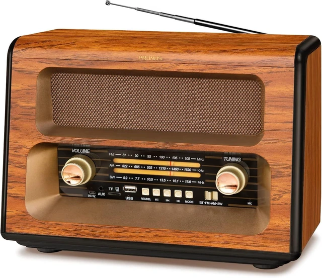 Alt view image 8 of 14 - PRUNUS J-199 Large Vintage Radio Bluetooth, AM FM Radio Shortwave | 15W Crystal Speaker, AUX/TF Card/USB Playing, AC Charging, Rechargeable Radio and Battery Operated Radios, MIC Recording