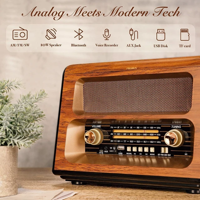 Alt view image 10 of 14 - PRUNUS J-199 Large Vintage Radio Bluetooth, AM FM Radio Shortwave | 15W Crystal Speaker, AUX/TF Card/USB Playing, AC Charging, Rechargeable Radio and Battery Operated Radios, MIC Recording