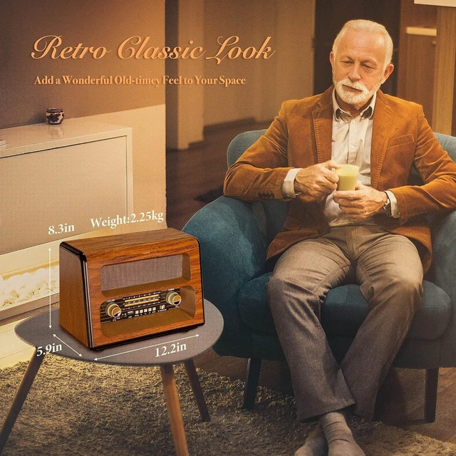 Alt view image 9 of 14 - PRUNUS J-199 Large Vintage Radio Bluetooth, AM FM Radio Shortwave | 15W Crystal Speaker, AUX/TF Card/USB Playing, AC Charging, Rechargeable Radio and Battery Operated Radios, MIC Recording
