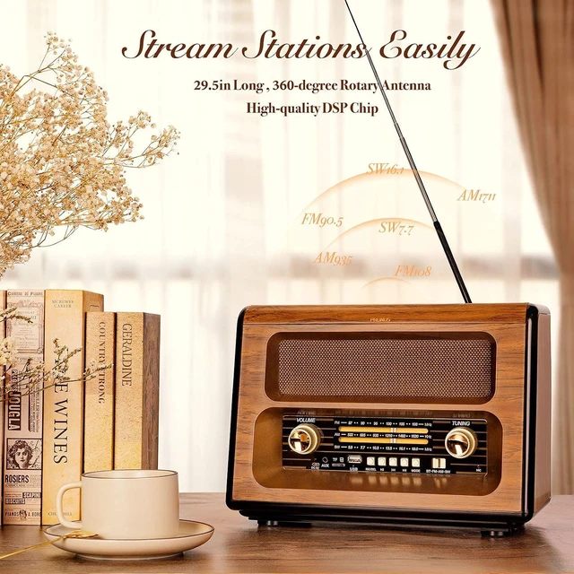 Alt view image 11 of 14 - PRUNUS J-199 Large Vintage Radio Bluetooth, AM FM Radio Shortwave | 15W Crystal Speaker, AUX/TF Card/USB Playing, AC Charging, Rechargeable Radio and Battery Operated Radios, MIC Recording