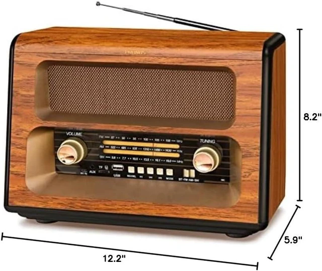 Alt view image 14 of 14 - PRUNUS J-199 Large Vintage Radio Bluetooth, AM FM Radio Shortwave | 15W Crystal Speaker, AUX/TF Card/USB Playing, AC Charging, Rechargeable Radio and Battery Operated Radios, MIC Recording