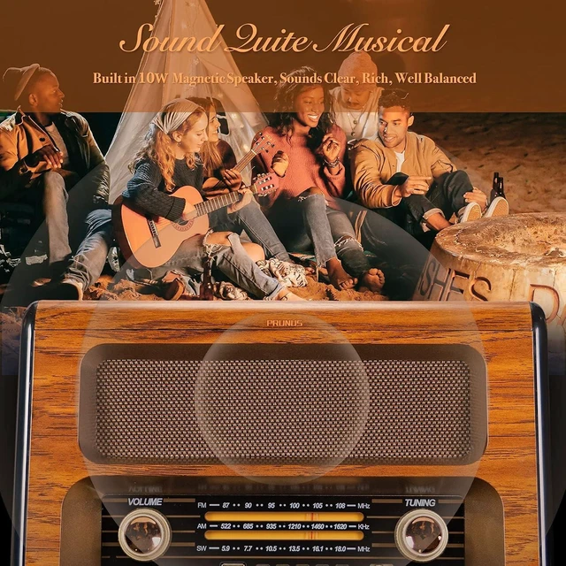Alt view image 12 of 14 - PRUNUS J-199 Large Vintage Radio Bluetooth, AM FM Radio Shortwave | 15W Crystal Speaker, AUX/TF Card/USB Playing, AC Charging, Rechargeable Radio and Battery Operated Radios, MIC Recording