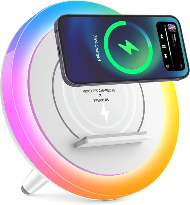 Alt view image 8 of 14 - SIDVAR Bluetooth Speaker Night Lightsr,Wireless Charging Modern Speaker,Best Teenage Birthday Gift Ideas Tween Girls Gifts10W Wireless Charging