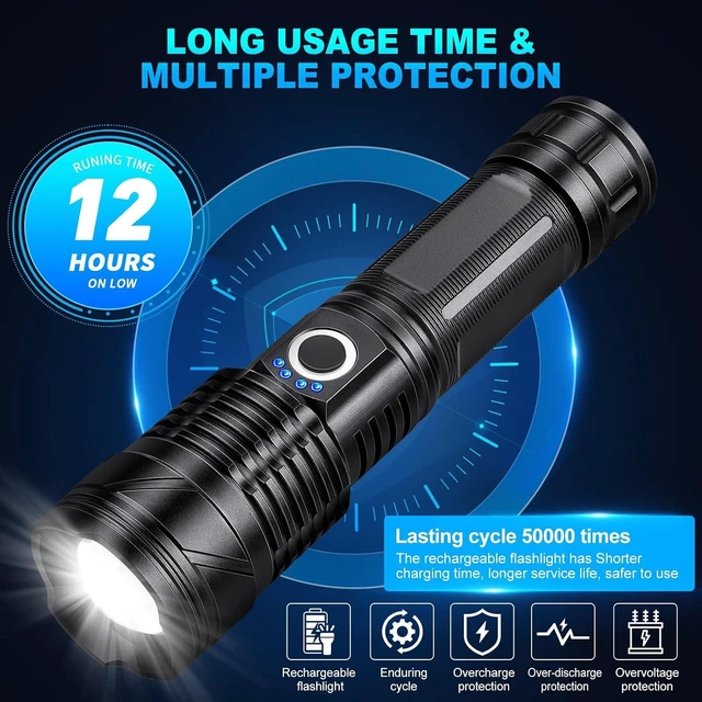 Alt view image 14 of 14 - BERCOL Flashlights High Lumens Rechargeable, 990,000 Lumens Super Bright Led Flashlight with 5 Modes, IPX6 Waterproof Powerful Flash Light Multifunctional Flashlights for Home Emergecies Camping