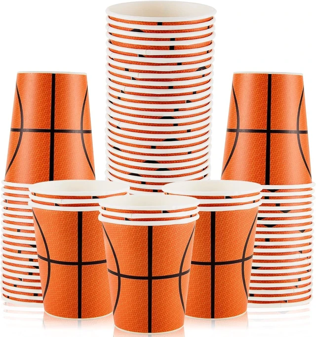 Alt view image 8 of 14 - Cunhill 36 Pcs 9 oz Basketball Party Paper Cups Party Supplies Disposable Paper Drinking Cups for Birthday Decorations Sport Picnics