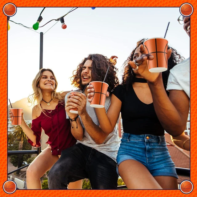 Alt view image 12 of 14 - Cunhill 36 Pcs 9 oz Basketball Party Paper Cups Party Supplies Disposable Paper Drinking Cups for Birthday Decorations Sport Picnics