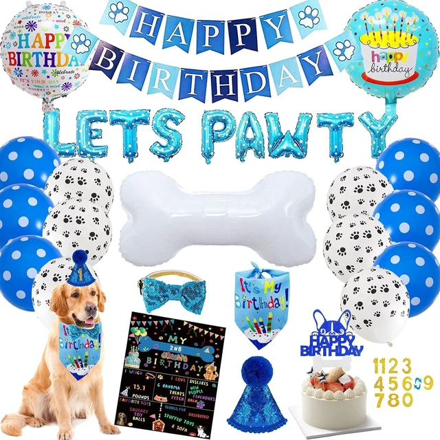 Alt view image 8 of 14 - Dog Birthday Party Supplies Dog Birthday Party Decorations Boy with Dogs Party Hat Lets Pawty Balloons Banner Dogs Bandana Bowtie Cake Topper for Lets Pawty Birthday Decoration