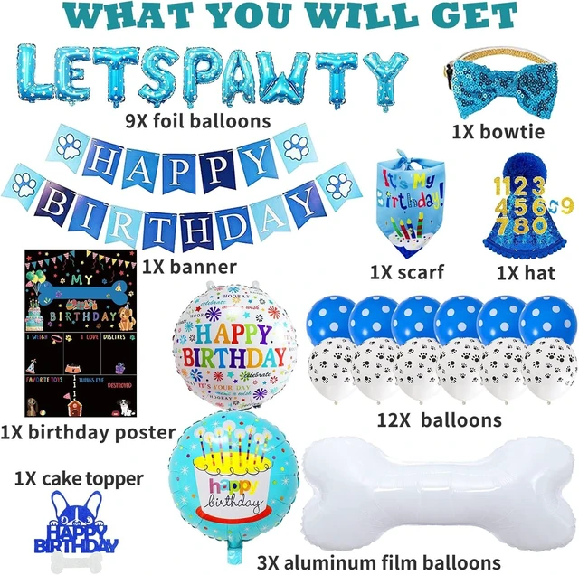 Alt view image 9 of 14 - Dog Birthday Party Supplies Dog Birthday Party Decorations Boy with Dogs Party Hat Lets Pawty Balloons Banner Dogs Bandana Bowtie Cake Topper for Lets Pawty Birthday Decoration