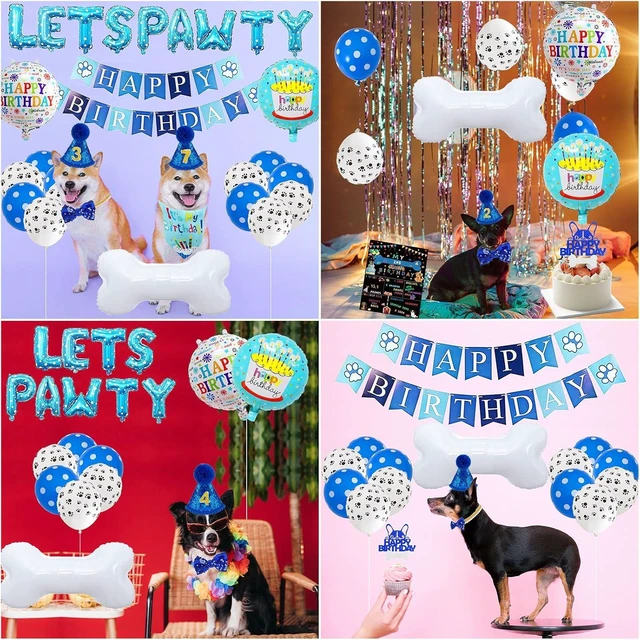 Alt view image 14 of 14 - Dog Birthday Party Supplies Dog Birthday Party Decorations Boy with Dogs Party Hat Lets Pawty Balloons Banner Dogs Bandana Bowtie Cake Topper for Lets Pawty Birthday Decoration