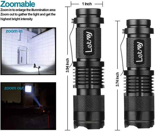Alt view image 9 of 14 - LETMY Tactical Flashlight, Super Bright LED Mini Flashlights with Belt Clip, Zoomable, 3 Modes, Waterproof - Best EDC Flashlight for Gift, Hiking, Camping, Hurricane & Power Outage (4 Pack)