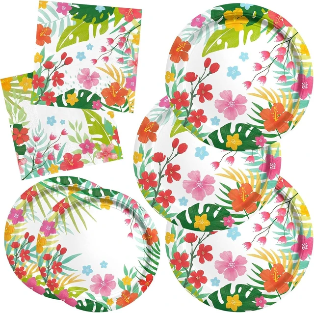 Alt view image 7 of 12 - Gatherfun Tropical Luau Party Supplies Kit for 20 - Aloha Hawaiian Party Decorations with Disposable Paper Plates and Napkins | BBQs & Summer party