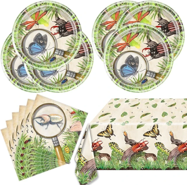 Alt view image 8 of 14 - OULUN Bug Party Decorations Tableware, 20 Plates and 20 Napkins and Tablecloth86 '' x 51'' Birthday Party Decorations