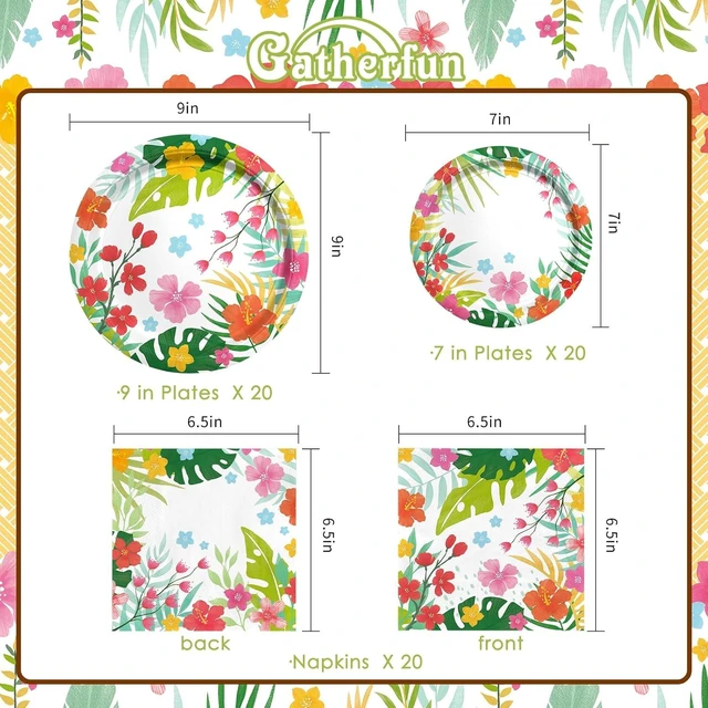 Alt view image 8 of 12 - Gatherfun Tropical Luau Party Supplies Kit for 20 - Aloha Hawaiian Party Decorations with Disposable Paper Plates and Napkins | BBQs & Summer party