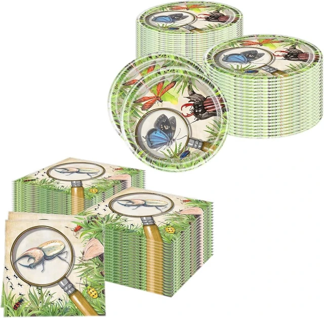 Alt view image 12 of 14 - OULUN Bug Party Decorations Tableware, 20 Plates and 20 Napkins and Tablecloth86 '' x 51'' Birthday Party Decorations