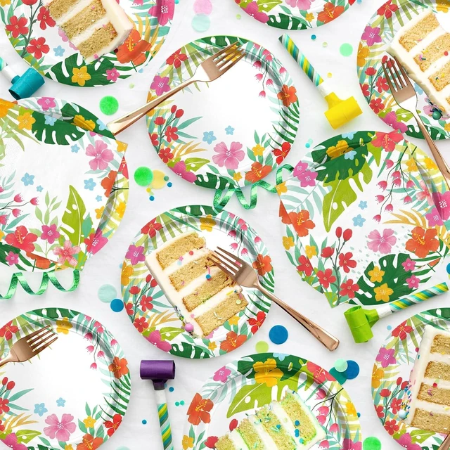 Alt view image 9 of 12 - Gatherfun Tropical Luau Party Supplies Kit for 20 - Aloha Hawaiian Party Decorations with Disposable Paper Plates and Napkins | BBQs & Summer party