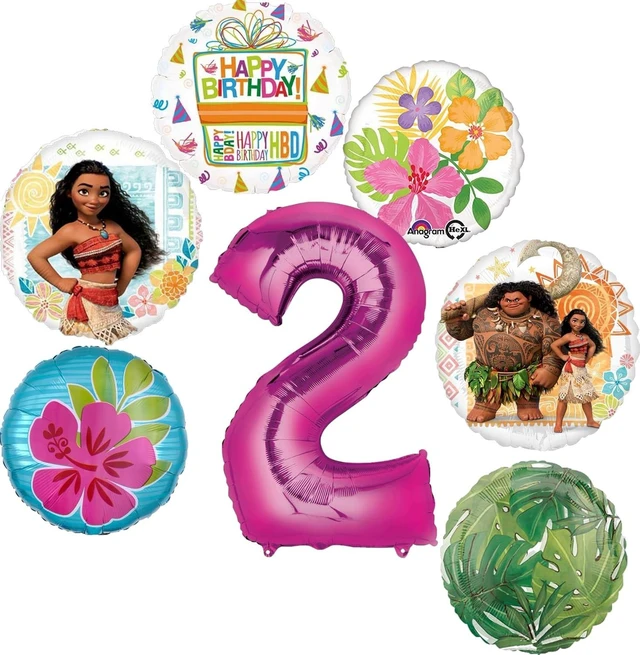 Alt view image 5 of 8 - Moana 2nd Birthday Party Supplies 7pc Balloon Bouquet Decorations