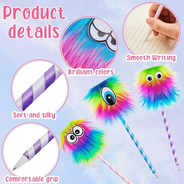 Alt view image 11 of 14 - Outus 32 Pieces Rainbow Fluffy Monster Pens Cute Fun Pen for Monster Party Favors School Office Birthday Carnival Party Favor Supply