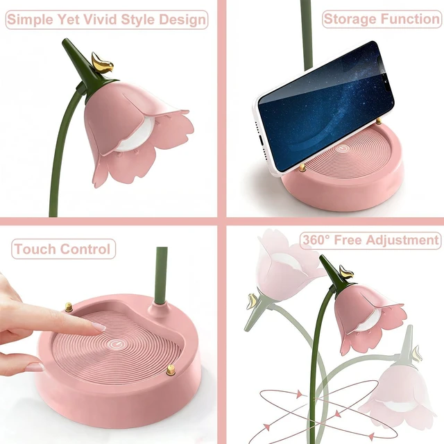 Alt view image 12 of 14 - magical JD LED Desk Lamp Cordless Table Light Adjustable Gooseneck Dimmable Touch Rechargeable Battery Eye-Caring Night Light for Kids,Mini Cute Lamp for College Dorm Bedroom Reading
