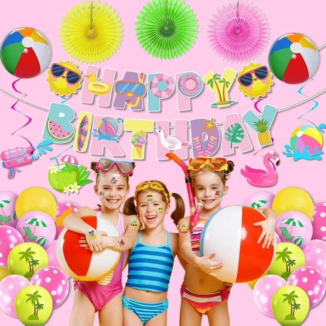 Alt view image 9 of 12 - 59Pcs Splish Splash Birthday Decorations, Pool Birthday Party Decorations Happy Birthday Banner Beach Ball Cake Topper for Kids Swimming Water Luau Tropical Hawaii Beach Birthday Bash Party Supplies