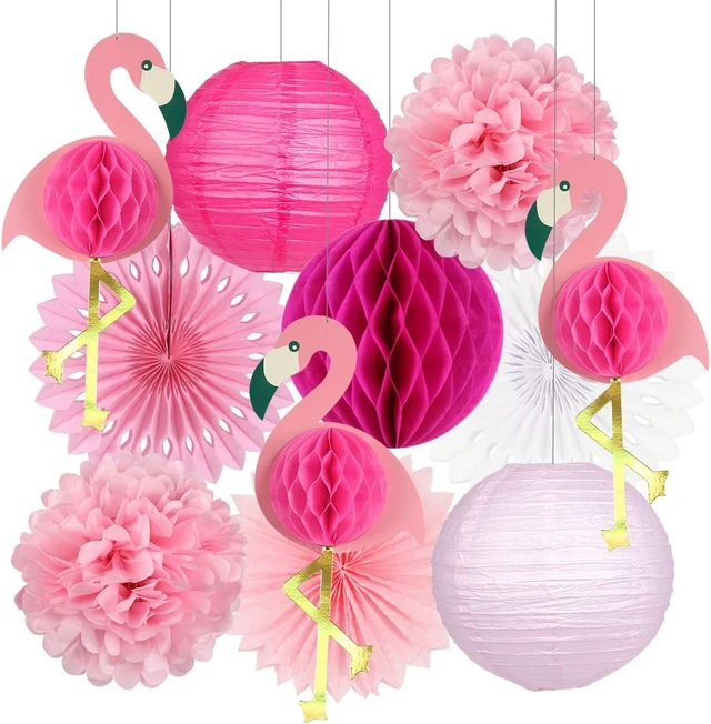 Alt view image 8 of 14 - zilue Tropical Party Decorations Pink Flamingo Party Supplies Pom Poms Flowers Tissue Paper Fan Paper Lanterns for Hawaiian Summer Beach Luau Party